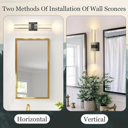 Set of 2 Black LED Wall Sconce Lights Warm Light Modern Crystal Wall Lights Vanity Lighting Fixtures Sconces for Bathroom Living Room Bedroom Dining Room Hallway