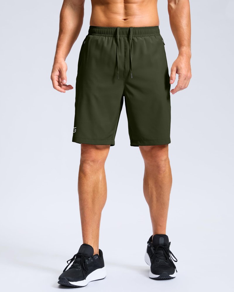 G Gradual Men's Athletic Running Shorts with Zipper Pockets Quick Dry 7"/ 5"/ 9" Workout Gym Shorts for Basketball Hiking(Olive,9M)