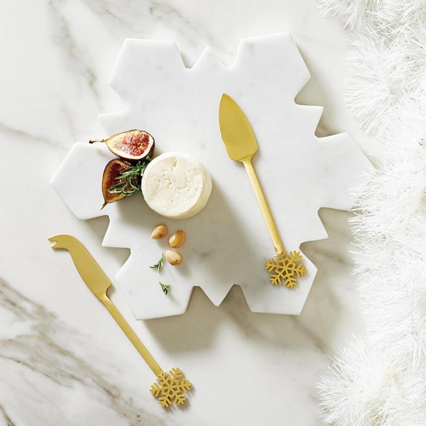 Santa Barbara Design Studio White Marble Snowflake Shaped Charcuterie Cheese Tray, 12.5" x 11"