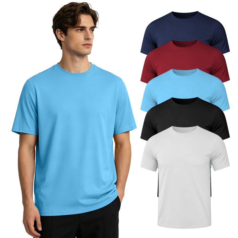 HOPLYNN 5 Pack Men's Dry Fit Workout Gym T Shirts, Short Sleeve Active Running Athletic Tee Tops 1 Black 1 Blue 1 Gray 1 Navy Blue 1 Wine X-Large