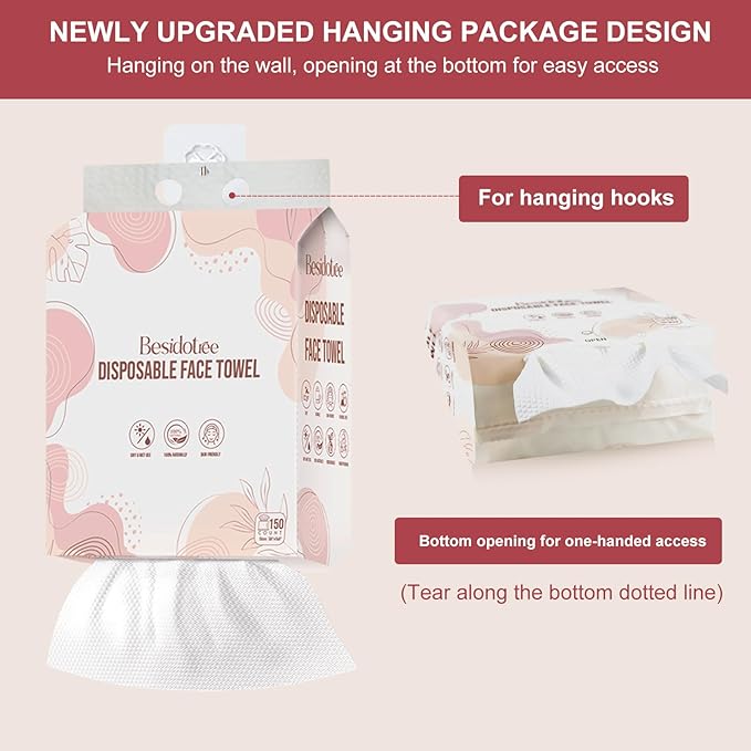 Disposable Towels for Face Hang Over the Door or on Wall, 300 ct, 2 Pack