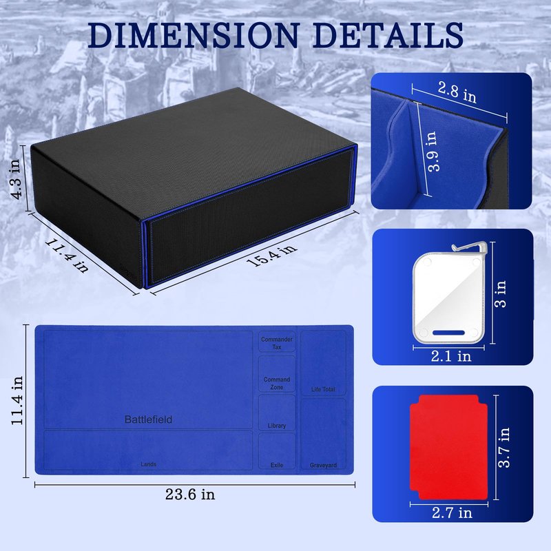 5 Row Trading Card Storage Box, 3800+Bulk Card Organizer Box with 20 Dividers & 5 Supporters, Graded Card Deck Box for YuGiOh, MTG, TCG Black/Blue