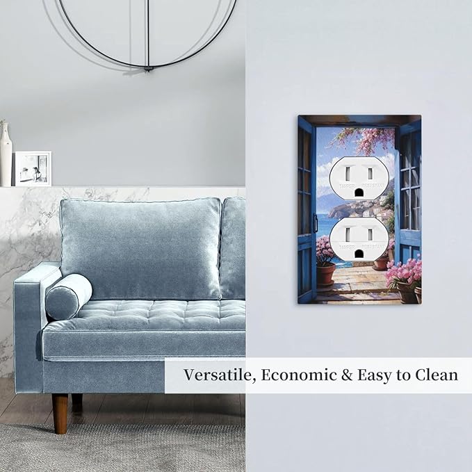 Decorative Art Light Switch Covers Seaside Window View 1 Gang Single Duplex Outlet Wall Plate Switchplate Electrical Faceplate for Home Decor