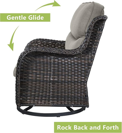 Rilyson Wicker Rocking Chair Swivel Chairs - 2 Piece Rocker Patio Chairs Set Rattan Rocking Chair for Outdoor Porch Deck Garden Backyard (Brown/Grey/Smile)