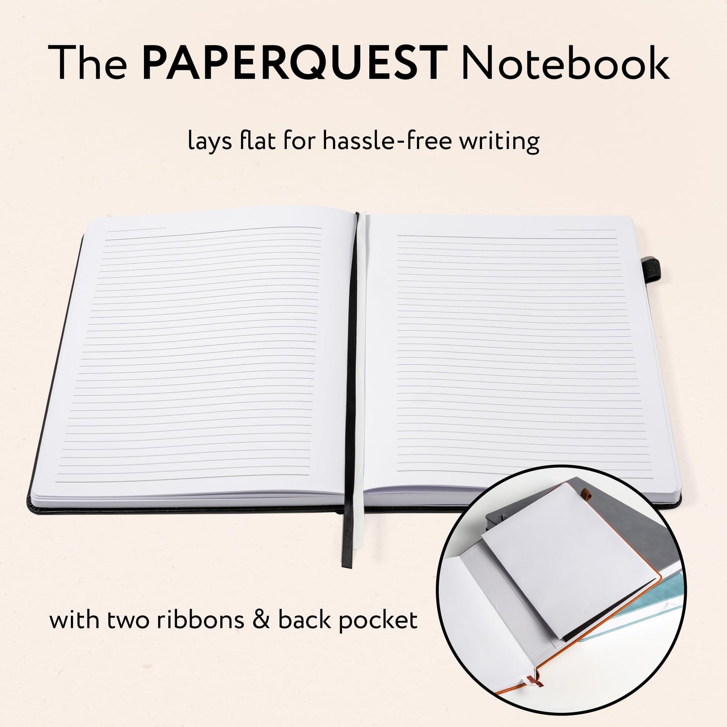 PAPERQUEST A4 Hardback Notebook, Vegan Leather Journal Lined, 310 Pages, 100GSM Thick Paper, Lay flat Notebook for Women, Men, Writing, Office, Work, Study, College Ruled Notebook with Pocket,