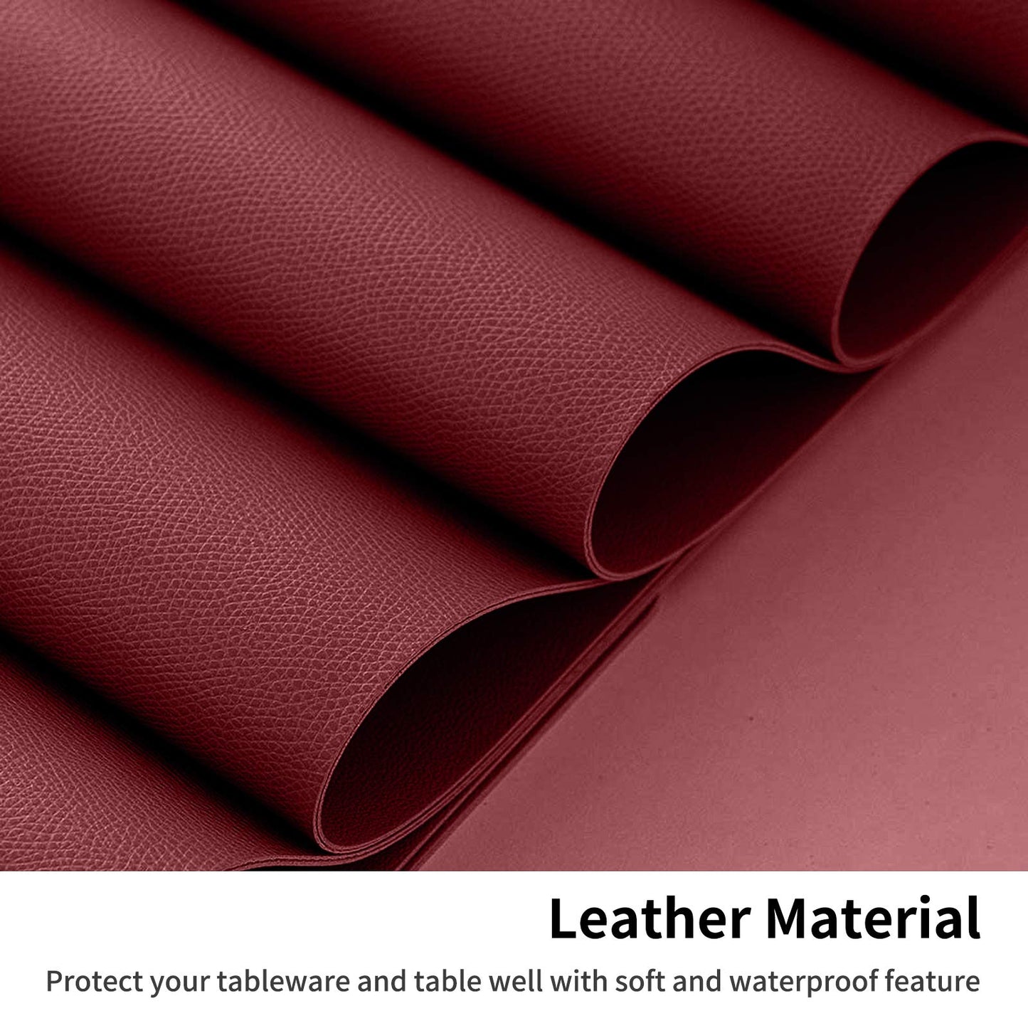 Herda Red Leather Placemats, Premium Quality Wine Red Table Mats Set of 4, Elegant Burgundy Dining Mats Heat resistant Wipeable Washable Indoor Outdoor Place Mat 4 Set, Thick Non-Slip Modern Table Mat