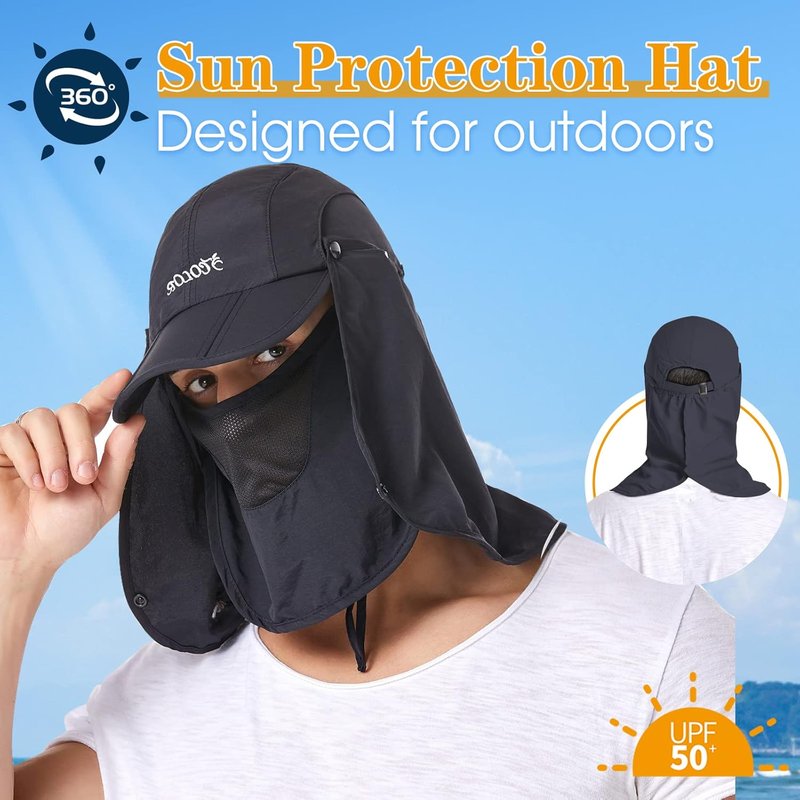 icolor Sun Hat - UPF 50+ Foldable Sun Protection Hat for Men & Women | Neck Flap & Ponytail Design