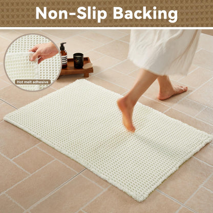 Triohero Waffle Bath Mat, Small Boho Bathroom Rugs Non Slip Washable, Ultra Soft Super Absorbent Quick Dry Farmhouse Bathroom Decor, 16" x 24", Cream White
