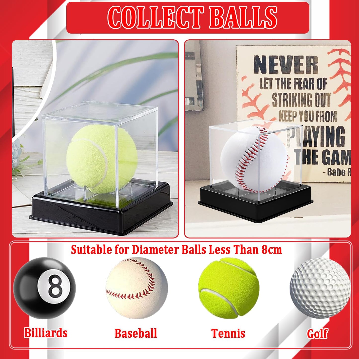 Taeku Baseball Display Case – Acrylic Cube Ball Holder with UV Protection, Clear Display Box for Baseball, Softball, Tennis, Sports Memorabilia – Included Stand (1 Pack)