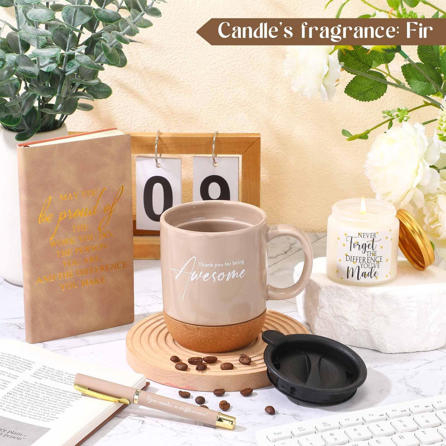 Sayglossy 4 Pcs Thank You Gifts Set for Women Men Administrative Professional Day Employee Appreciation Notebook Coffee Mug Scented Candle Ballpoint Pen for Teacher Nurse Coworker Volunteer