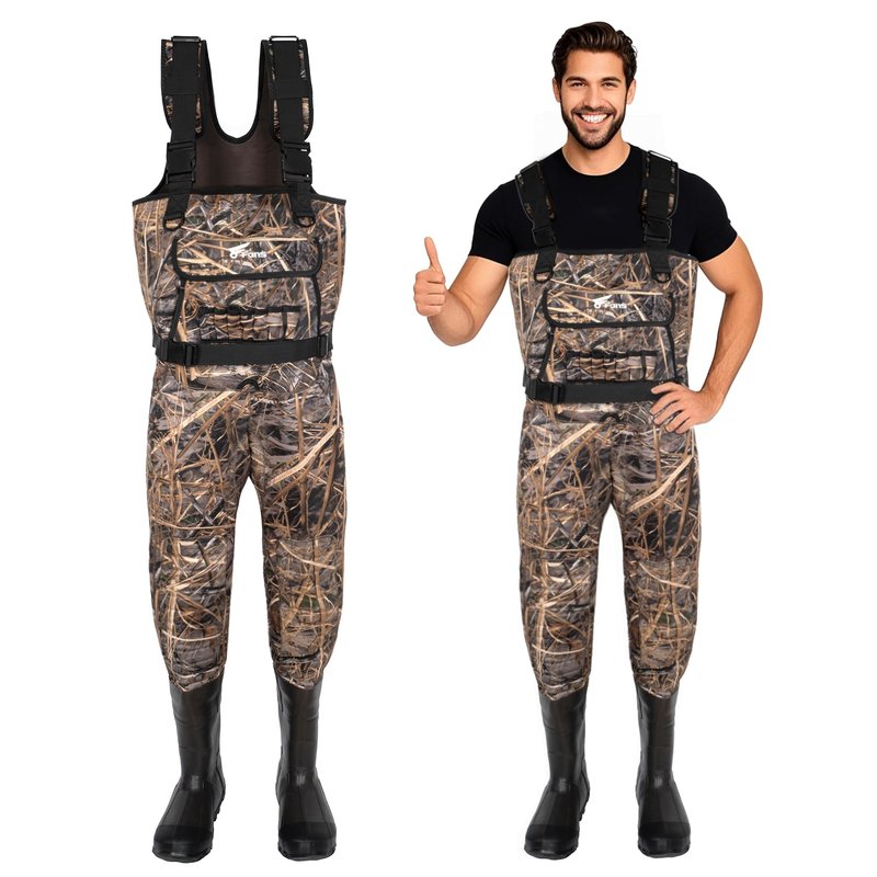 8 Fans Hunting Waders, Neoprene Chest Wader, Waterproof Bootfoot Fishing Waders for Men & Women with 1000G Rubber Boots,No Built-in Light (Next Camo Evo(s), 12)