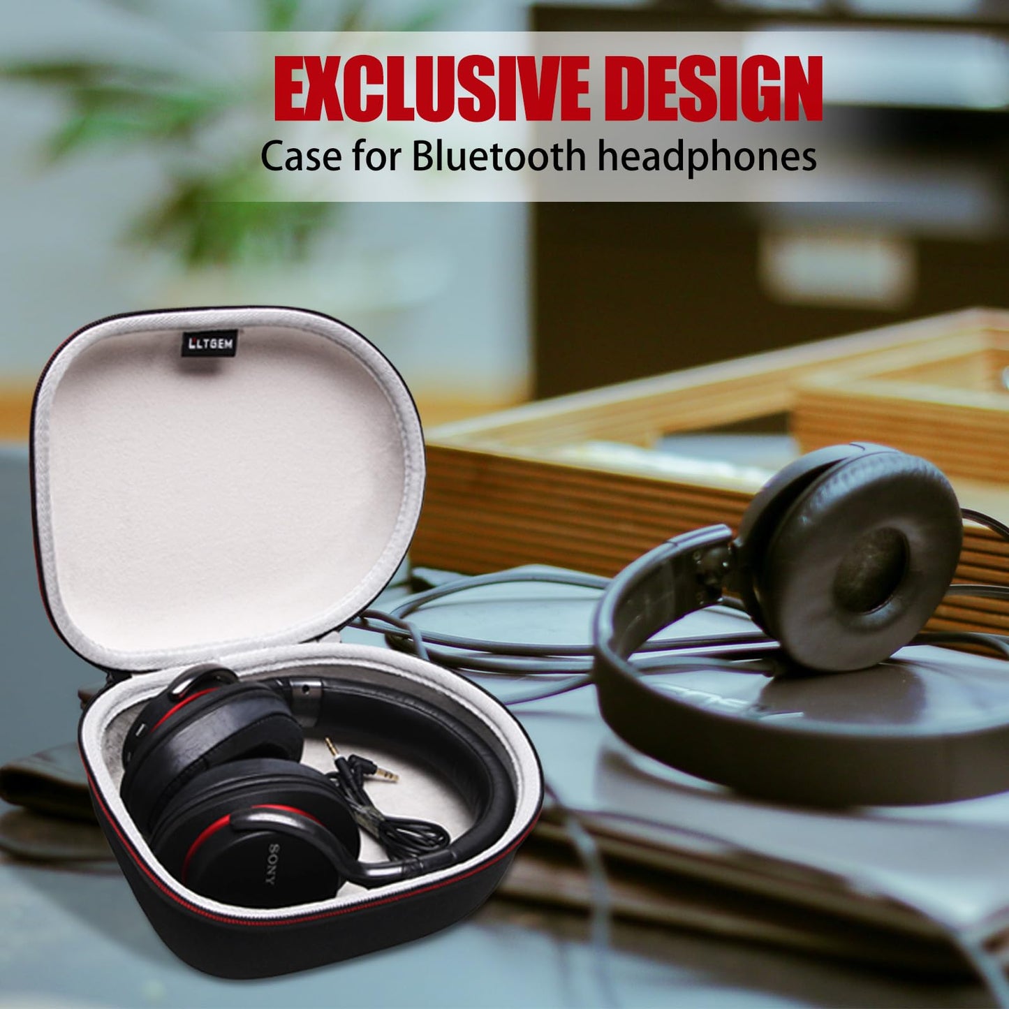 Headphone Headset Case Compatible with Audio-Technica ATH-M20x/JBL/Raycon/Soundcore Anker/Sony/Beats/JLab/TOZO/Logitech/BERIBES/KVIDIO Headphones, Large Headphone Case Hard Shell(Black+Grey)