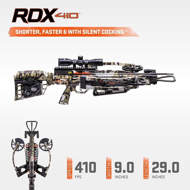 Wicked Ridge RDX 410 Ready-to-Hunt Crossbow Package - Nine Match 400 Arrows, Soft Case & Accessories
