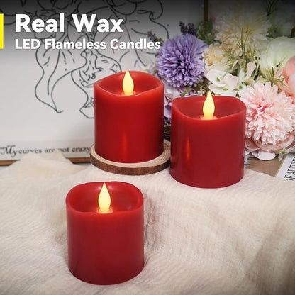 3" x 3" Red Flameless Candles - LED Pillar with Remote, Timer, Flickering, 600+ Hour Battery Life, Ideal for Christmas, Halloween, and Indoor Decor 3"*3"-3pcs