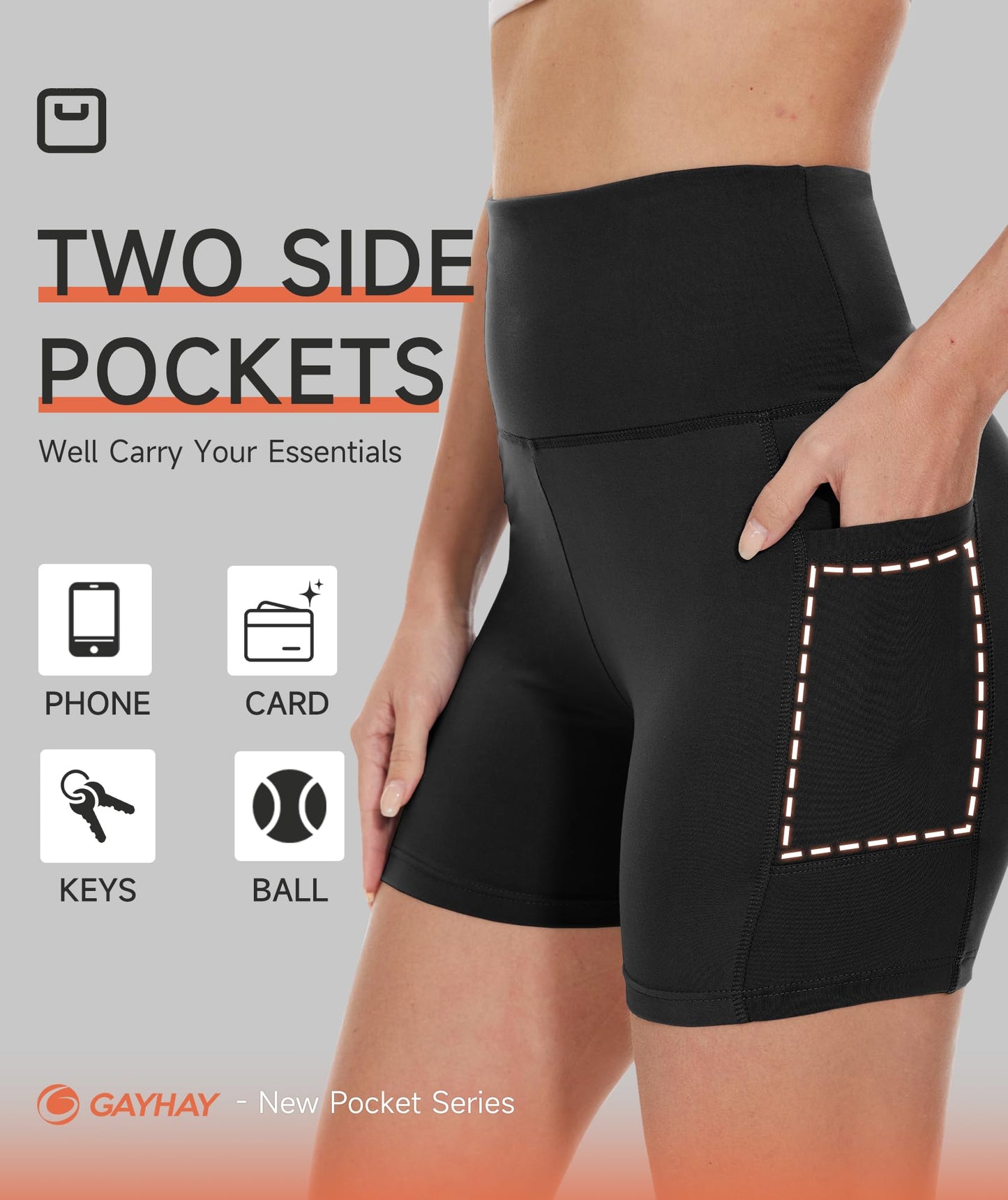 GAYHAY Biker Shorts Women with Pockets - 3"/5"/8" High Waisted Soft Tummy Control Workout Shorts for Yoga Athletic Gym Black