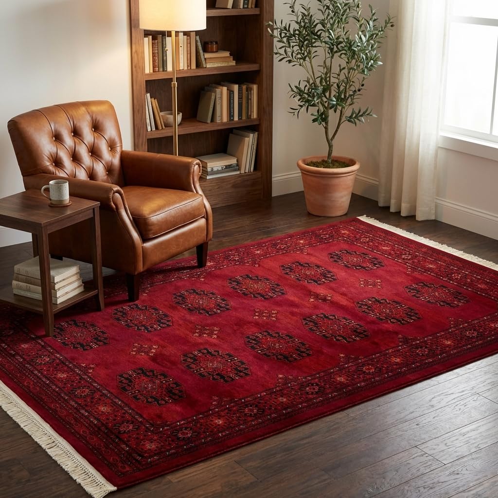 Unique Loom Tekke Collection Over-Dyed Saturated Traditional Torkaman Area Rug (5' 0 x 8' 0 Rectangular, Red/Black)