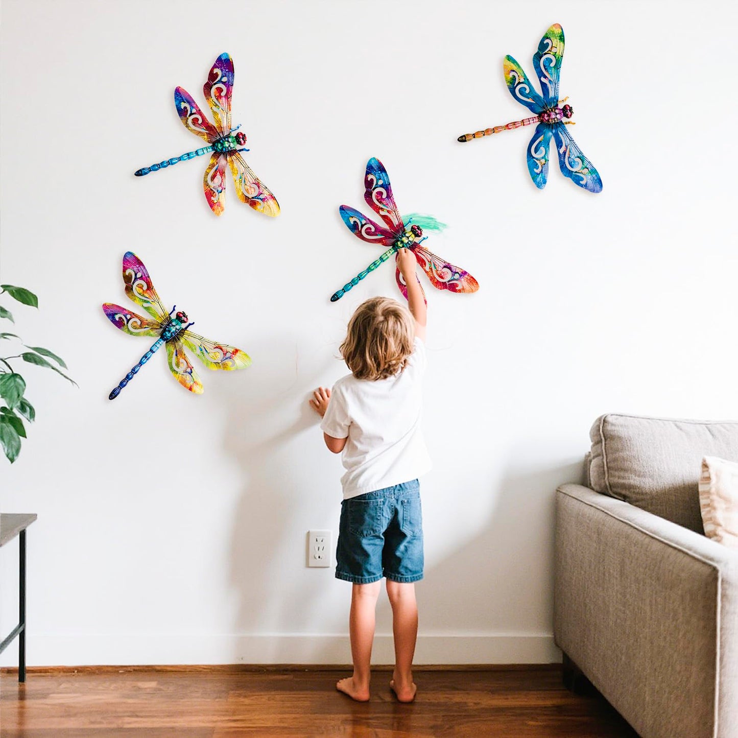 SUNREEK Metal Dragonfly Wall Decor, 12 Inches Dragonfly Outdoor Wall Art for Fence Garden Yard Patio Decorations