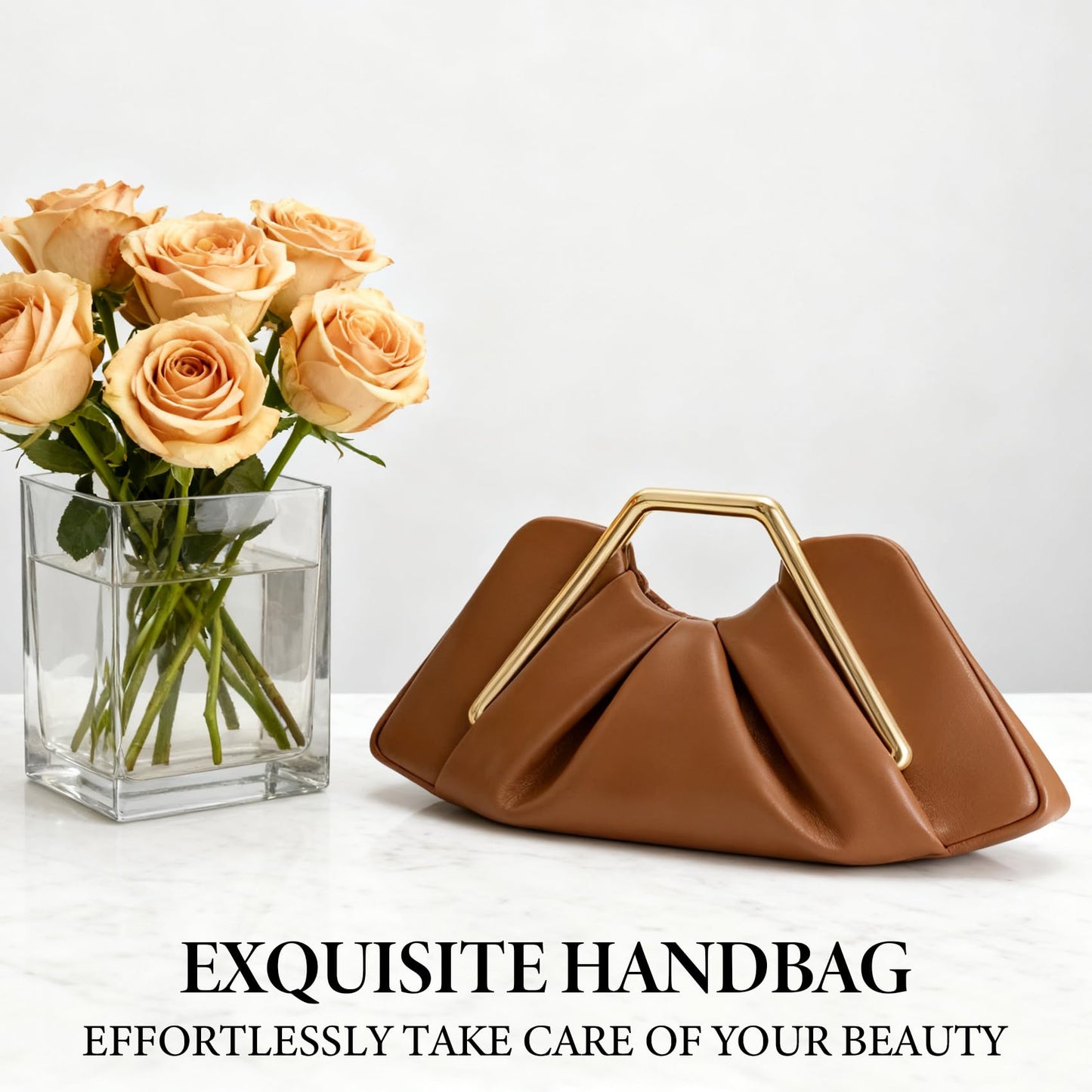 ROVLET 2026 New Brown leather Clutch for Women - Elegant Ruched Evening Handbags,Ruched Clutch Purse for Wedding Guests, Formal Events,Parties & Prom - Chic Ladies Purse (Bolsos para Mujer)