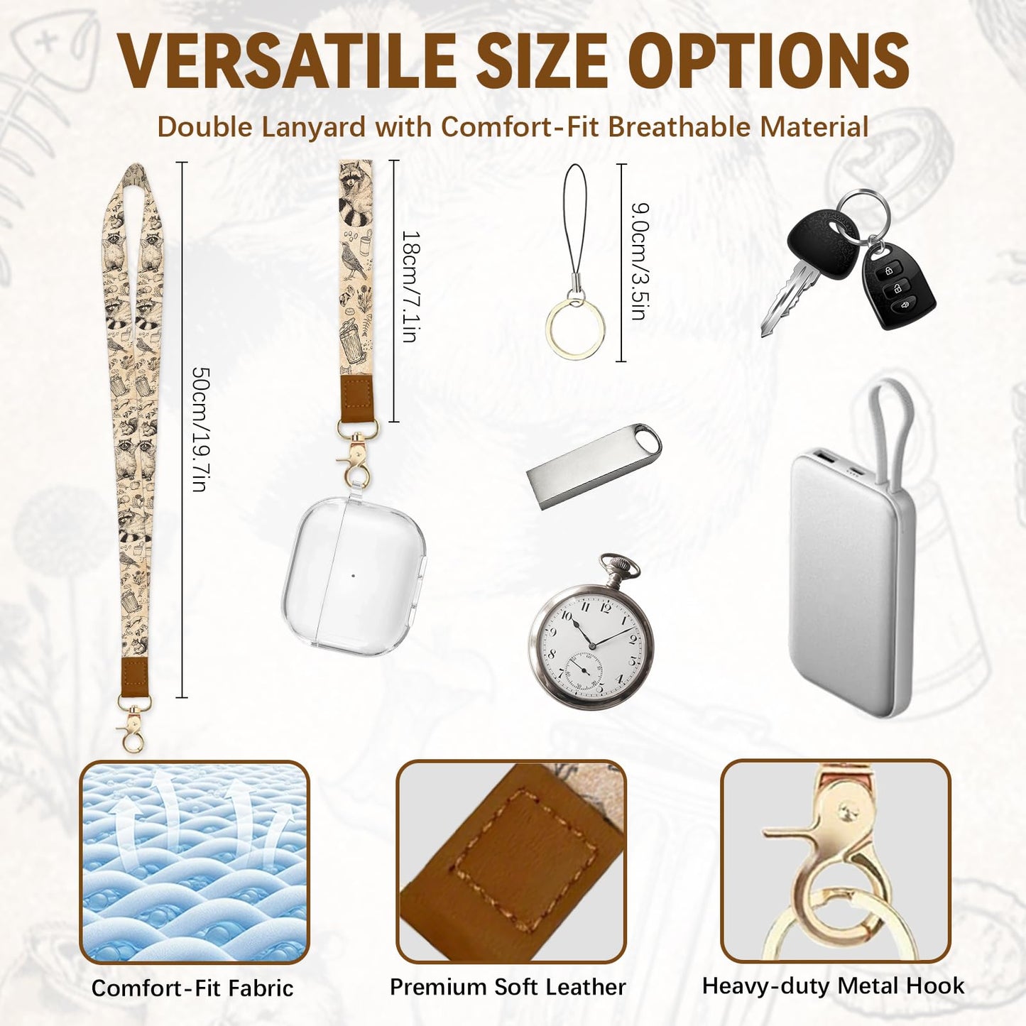 Leather Cute Badge Holder with Zipper Pocket, Raccoon Lanyards and 1 Zip Pocket and 4 Card Slots, Breakaway Lanyards with Metal Clasp for Offices, Staff, Adult, Employees