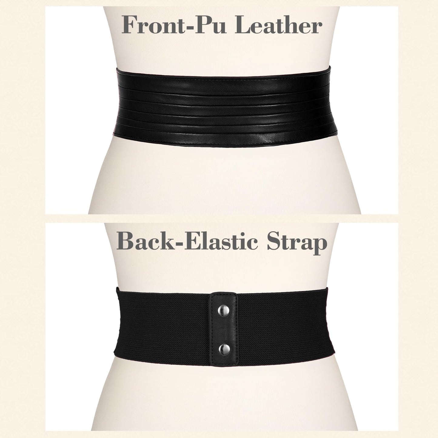 SANSTHS Women Wide Elastic Belts for Dresses Vintage Fashion Stretchy Waist Belts Ladies Cinch Belts Leather Waistband,Black,M