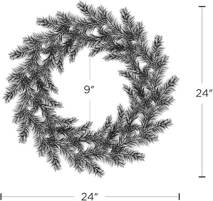 LampLust Winter Wreaths for Front Door Outside, 24 Inch Alpine Fir, Hemlock & Cypress Evergreen Wreath, 100 LED Lights, Battery Powered, Timer, Farmhouse Wreath Year Round, Winter Wreaths for Indoors