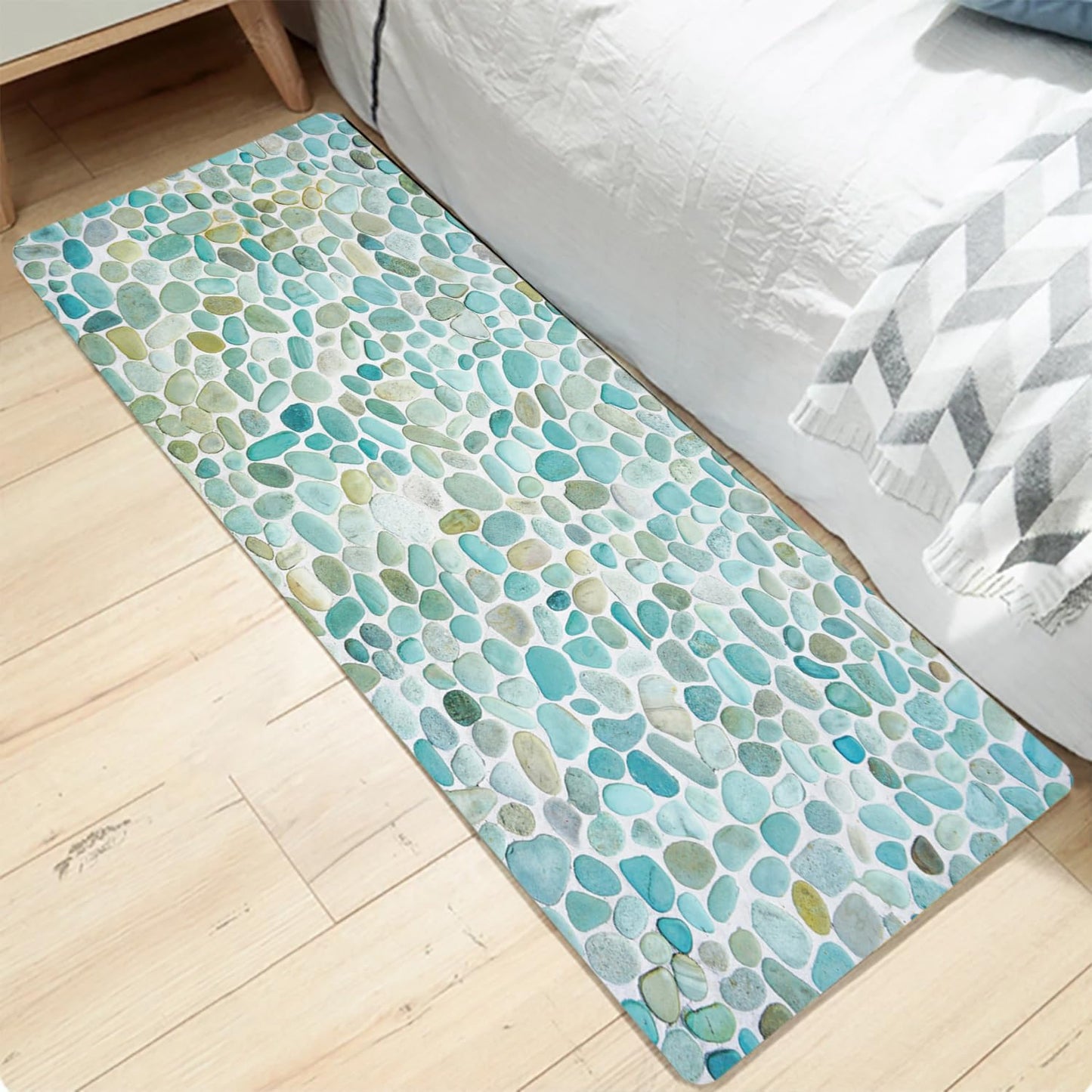LYFANS Pebble Stone Memory Foam Bath Mat, Non-Slip Absorbent Flannel Bathroom Rug, Soft Quick Dry Shower Floor Mat for Tub, Kitchen, Bedroom (24"x59")
