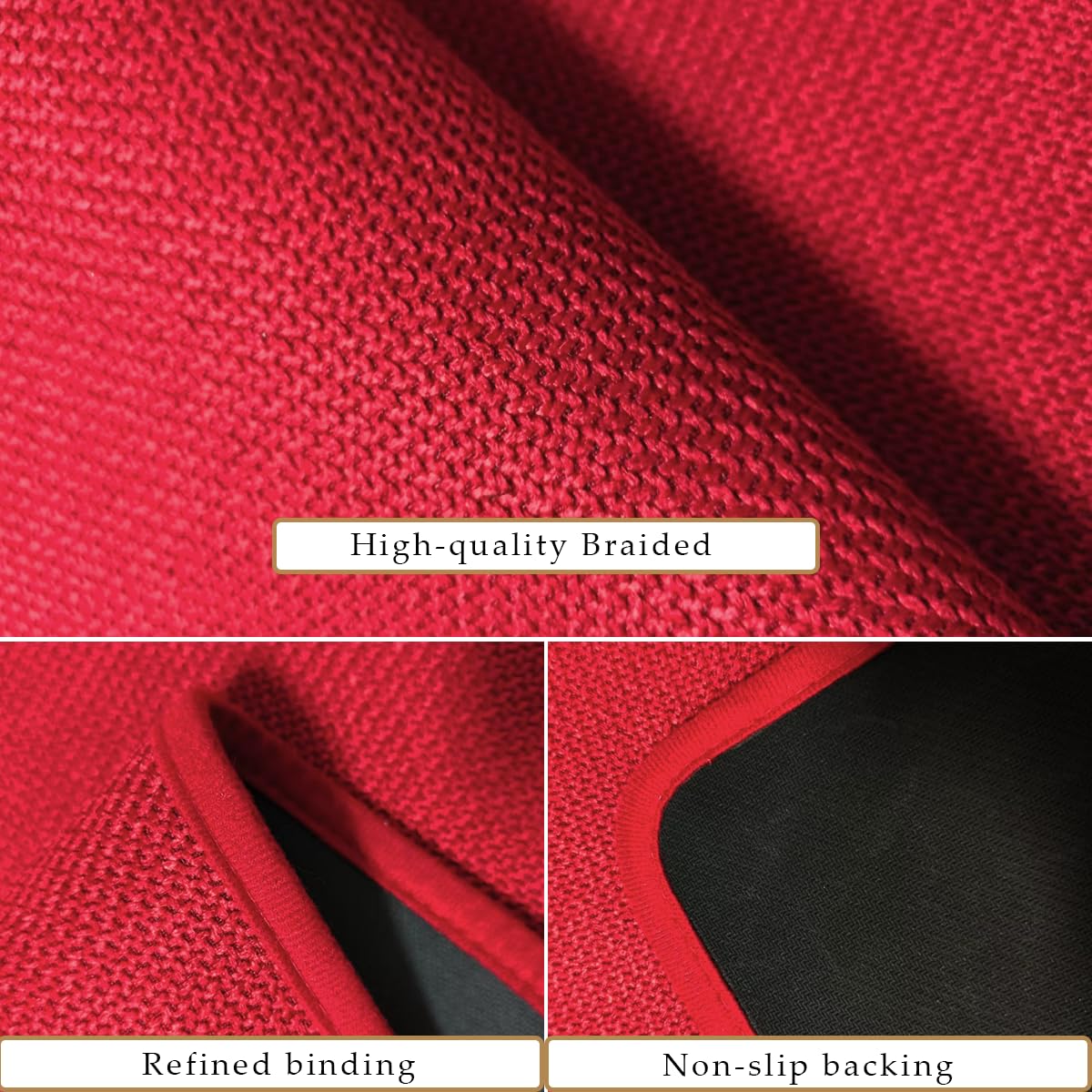 Nanstone Half Circle Red Kitchen Rugs,2 Pack 17”x30”, Non-Slip Water Oil Absorbent Kitchen Mats, Machine Washable Floor Protector,Braided Quick Dry Kitchen Standing Mat for in Christmas Holiday