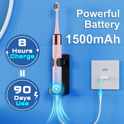 Sonic Electric Toothbrush for Adults and Kids, Comes with 10 Brush Heads & Travel Case, 5 Modes with 2 Minutes Built in Smart Timer, One Charge for 90 Days, 42,000 VPM Motor (Black)