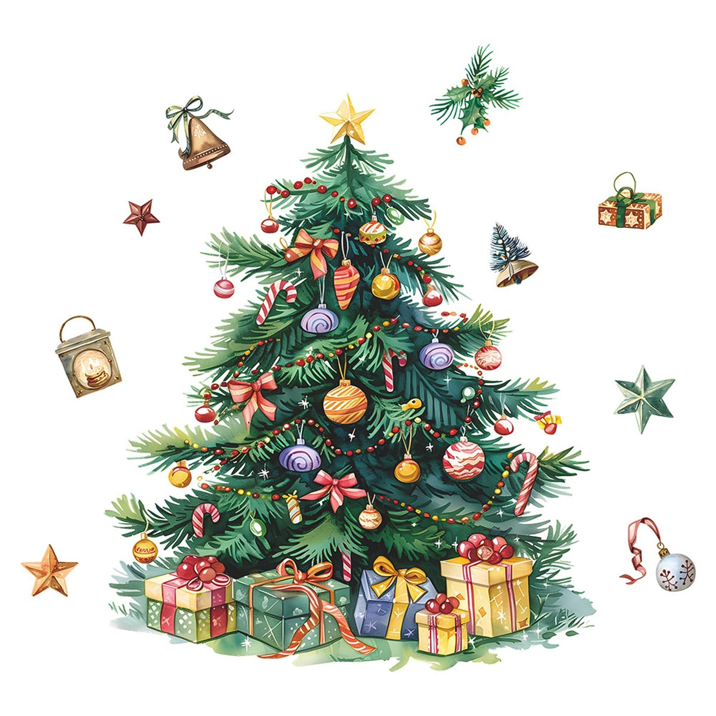 MeyRolizn Merry Christmas Tree Wall Decal, Christmas Window Clings Wall Decals Peel and Stick, Christmas Decorations Wall Stickers for Winter Room Kitchen Bathroom Party Holiday Decor (Green)