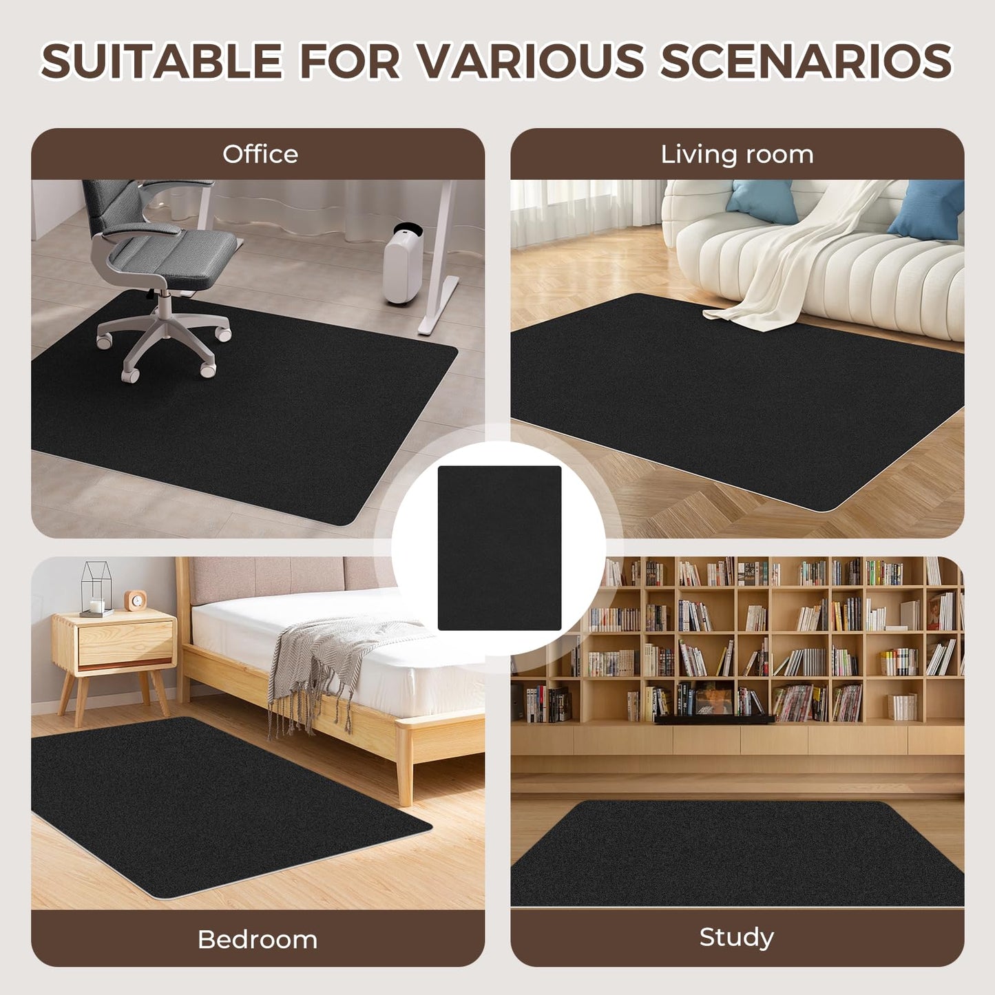 Office Chair Mat,Hardwood Floor Chair Mat Suitable for Hardwood and Tile Floors,Large Non-Slip Floor Protection Mat,Does Not Pill,Black(36"x48")