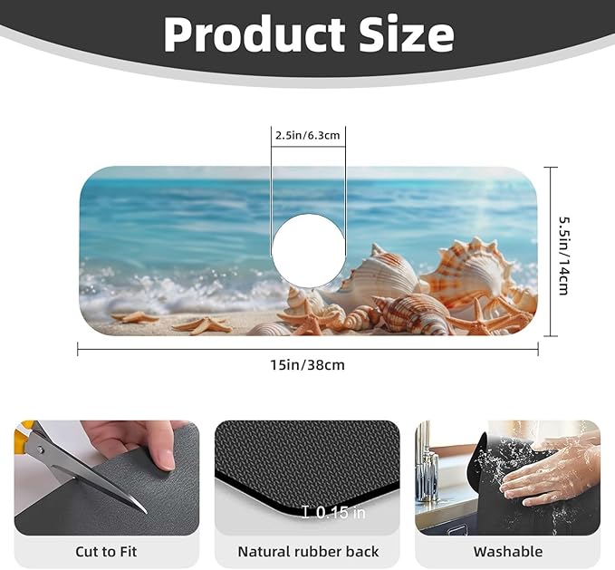 Faucet Draining Mat For Kitchen Sink, Beach Seashells Starfish Diatom Mud