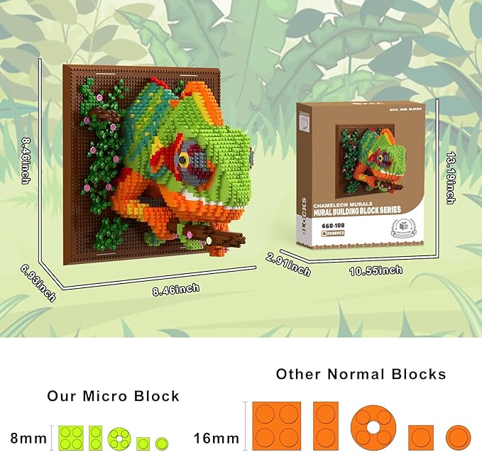 Loyratche Chameleon Animal 3D Wall Art Micro Mini Building Blocks Set Unique Home Wall Decor or Table Display Ideal Birthday Toy for Adults