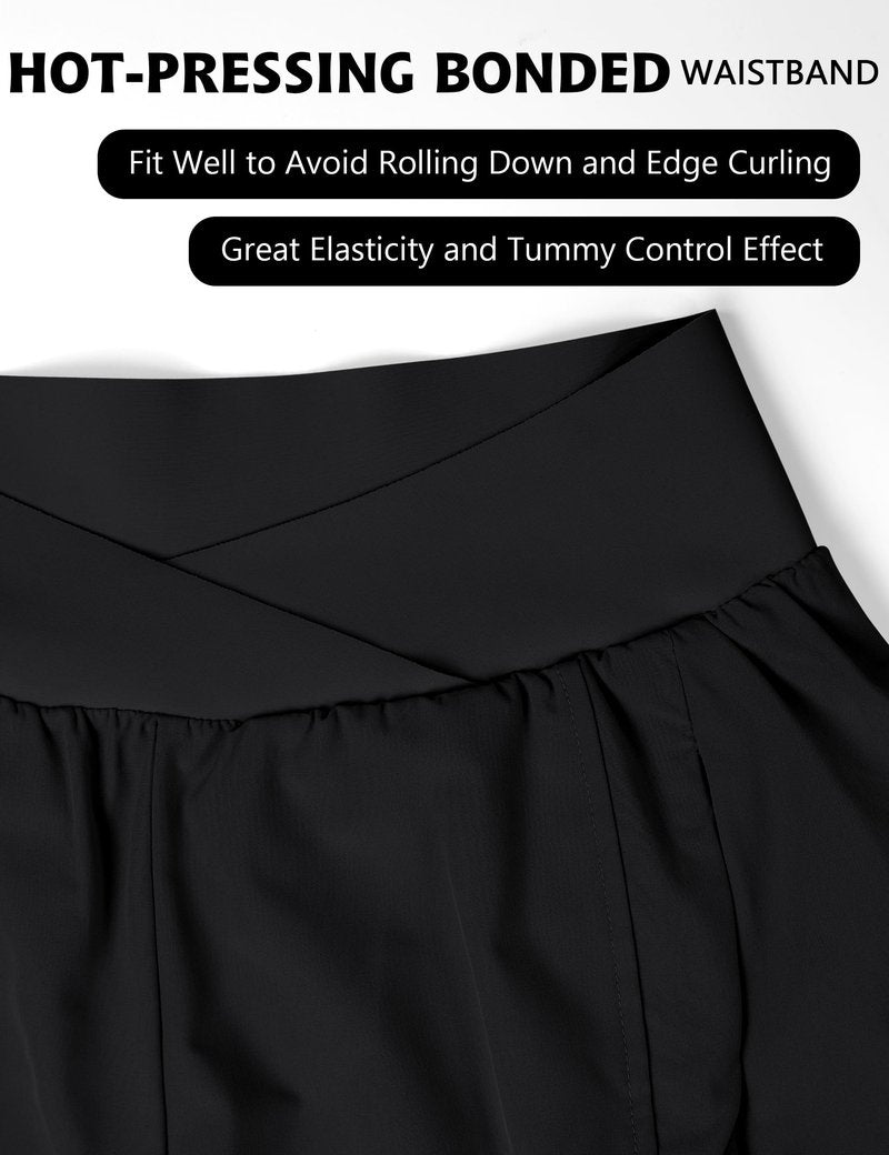 Blooming Jelly Women's Workout Shorts Athletic Running Cross V Cut Waist Work Out Preppy Shorts with Zipper Pockets (Black with Yellow,X-Large)