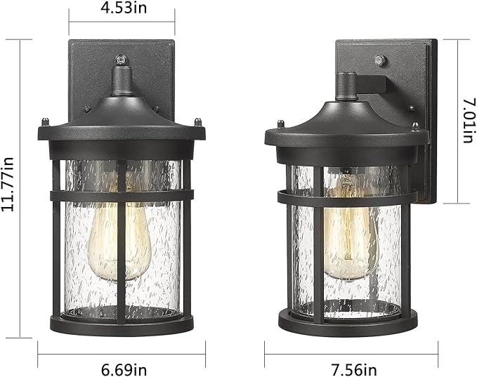 Dusk to Dawn Outdoor Wall Lighting Outdoor Wall Lantern with Sensor Exterior Wall Light Anti-Rust Porch Light Fixtures Wall Mount Waterproof Wall Sconce with Clear Seeded Glass for Garage Patio