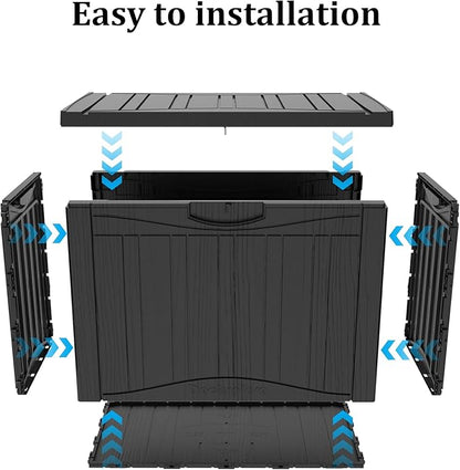 50 Gallon Waterproof Large Resin Deck Box Indoor/Outdoor Lockable Storage Container and Seating for Garden, Pool, and Patio (50 Gallon,Black)
