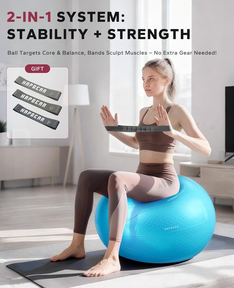 Exercise Ball - Anti-Burst Slip-Resistant Yoga/Pilates Ball for Core Training | 22''/26''/30'' Sizes, Includes Quick Pump & 3 Resistance Bands