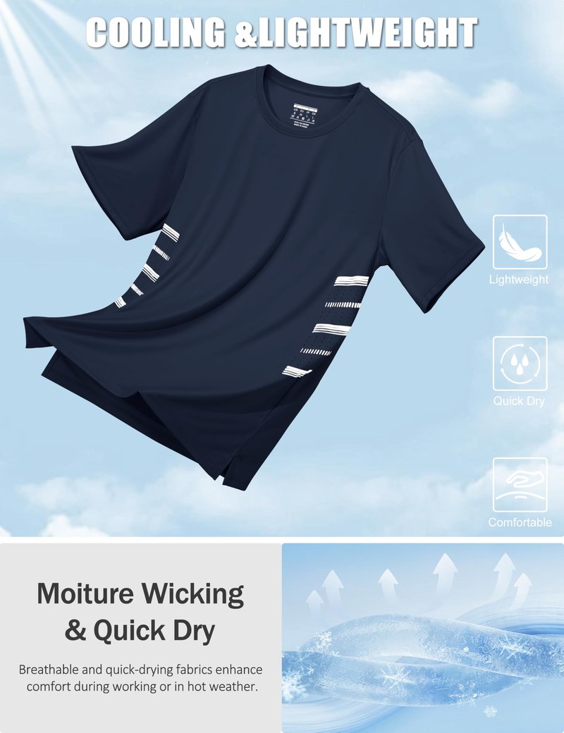 TACVASEN Mens Athletic Shirts Short Sleeve Mens Workout T-Shirt Quick Dry Fit Performance Gym Rash Guard Sun Protection Shirt Navy S