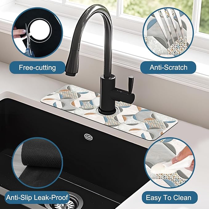 Ceramic Wall Tiles Sink Splash Guard Faucet Mat Moroccan Graphics Super
