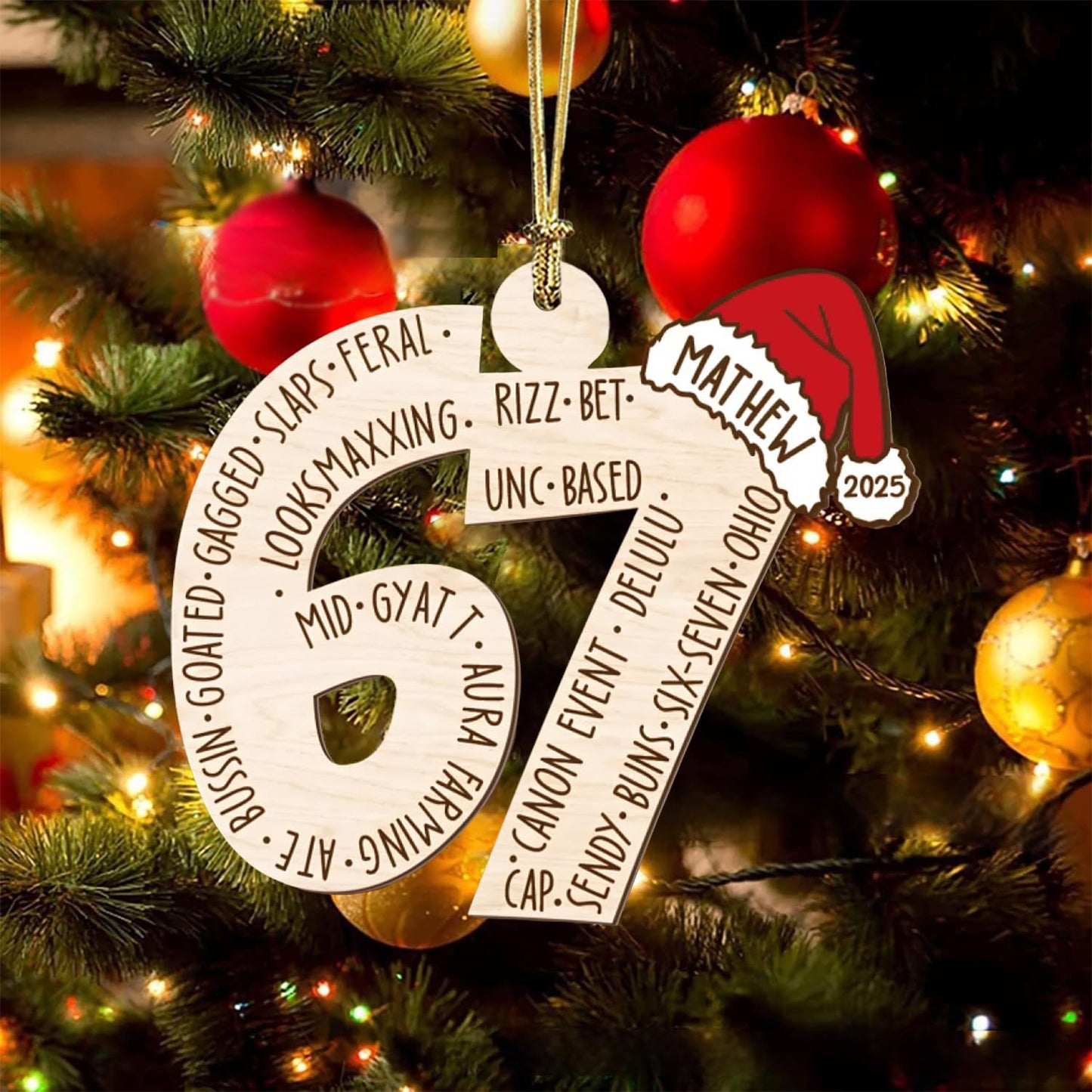 67 Christmas Tree Decoration,7Pcs Fun 67 Christmas Ornament, Cute 67 Ornament Xmas Tree Accessories Christmas Pendants Hanging, Santa Hat Gingerbread Christmas Ornament