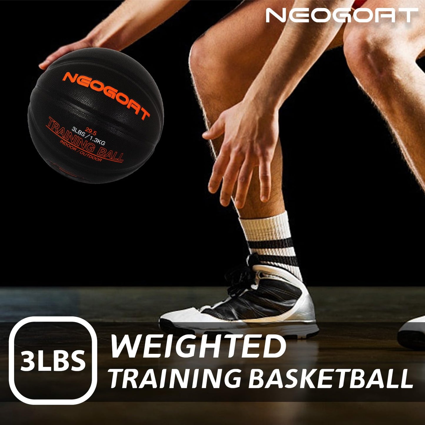 NEOGOAT 3LBS 29.5" Weighted Basketball Size 7 Heavy Basketball Training Equipment for in& Outdoor Improving Handling Dribbling, Passing&Rebounding Skills Weighted Training(Deflated)