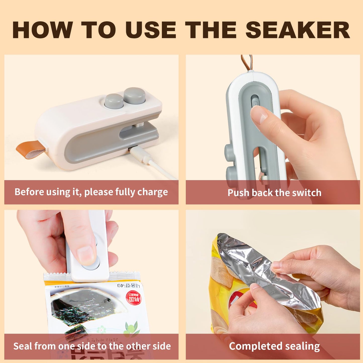 2Pcs Mini Bag Sealer, 2026 New 2 in 1 Magnetic Food Sealer with Cutter and Magnet, USB Rechargeable Chip Bag Sealer Heat Seal Tool, for Snacks, Chips, Food Freshness Storage (White + Blue)