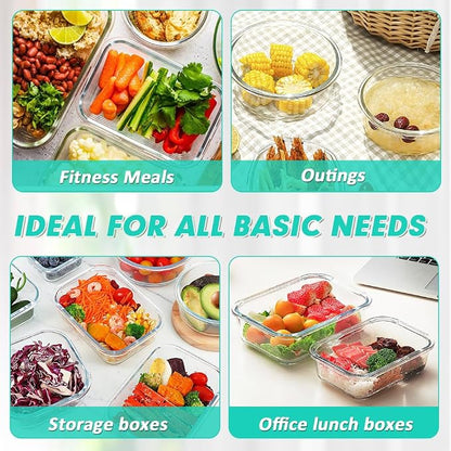 VERONES 12 Packs Glass Food Storage Containers Set, Airtight Glass Lunch Containers, Glass Meal Prep Containers with Lids,Exclusive of BPA, for Microwave, Oven, Freezer & Dishwasher Friendly,Green