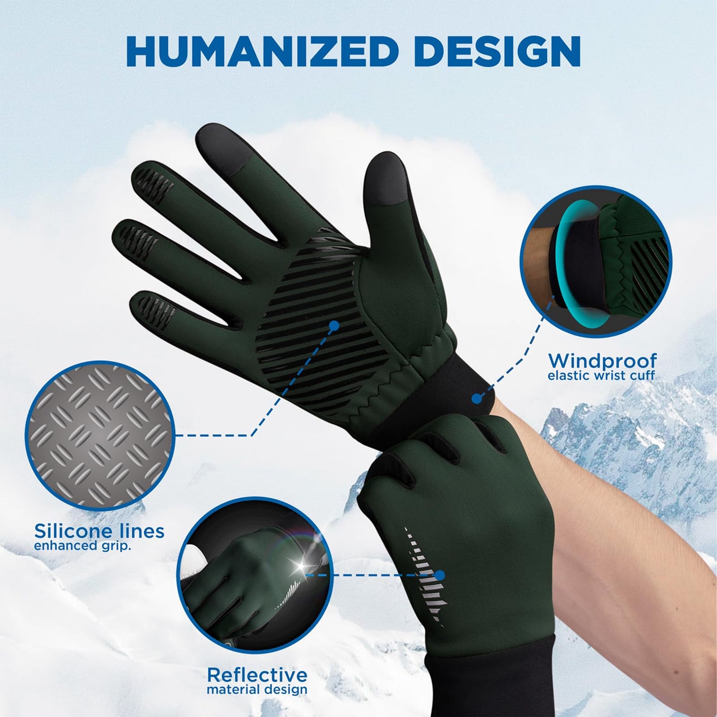 SIMARI Winter Gloves for Women Men - Cold Weather Thermal Touch Screen Ski Snow Glove Liners, Non-Slip Palm & Warm Fleece Lined, for Running Cycling Driving Hiking Walking Sports Outdoor Texting Work