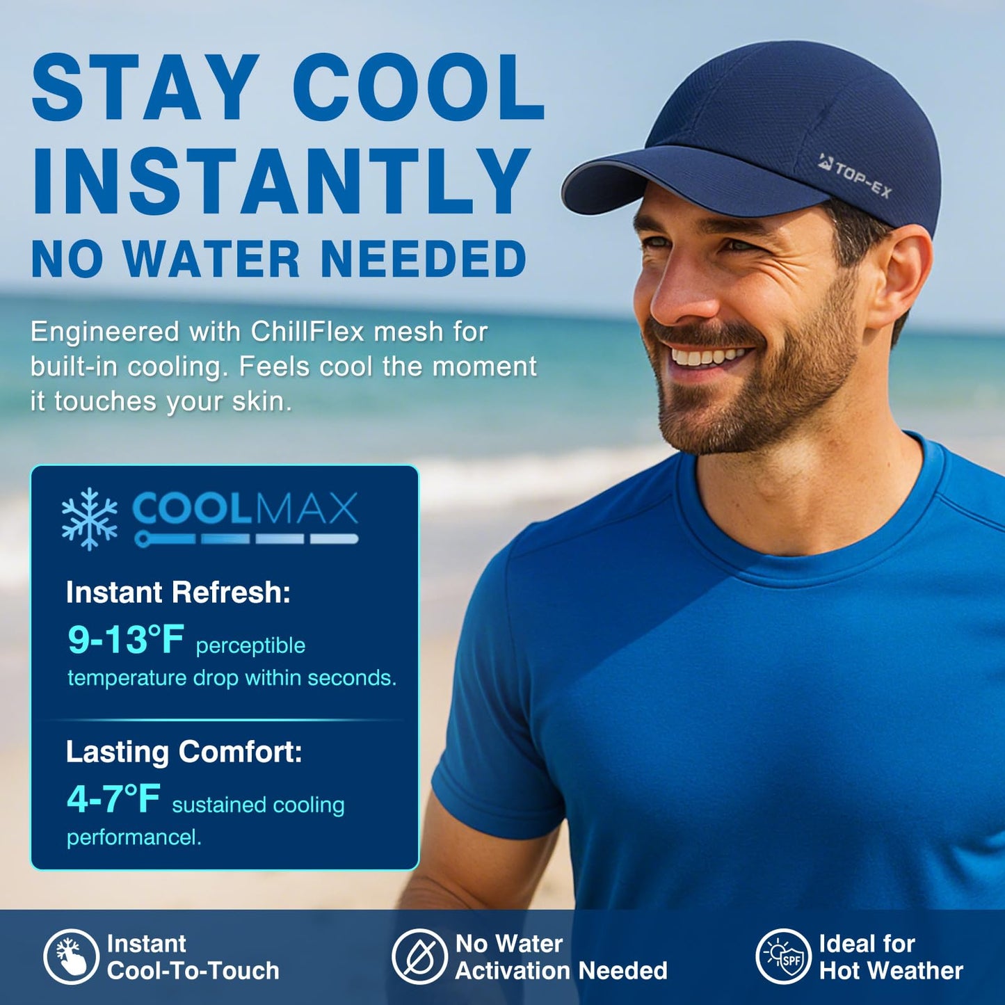 TOP-EX UVCoolix™ Cooling Mens Baseball Cap - Touch-Cool & UV Production Running Cap – Soft Top with Breathable Mesh