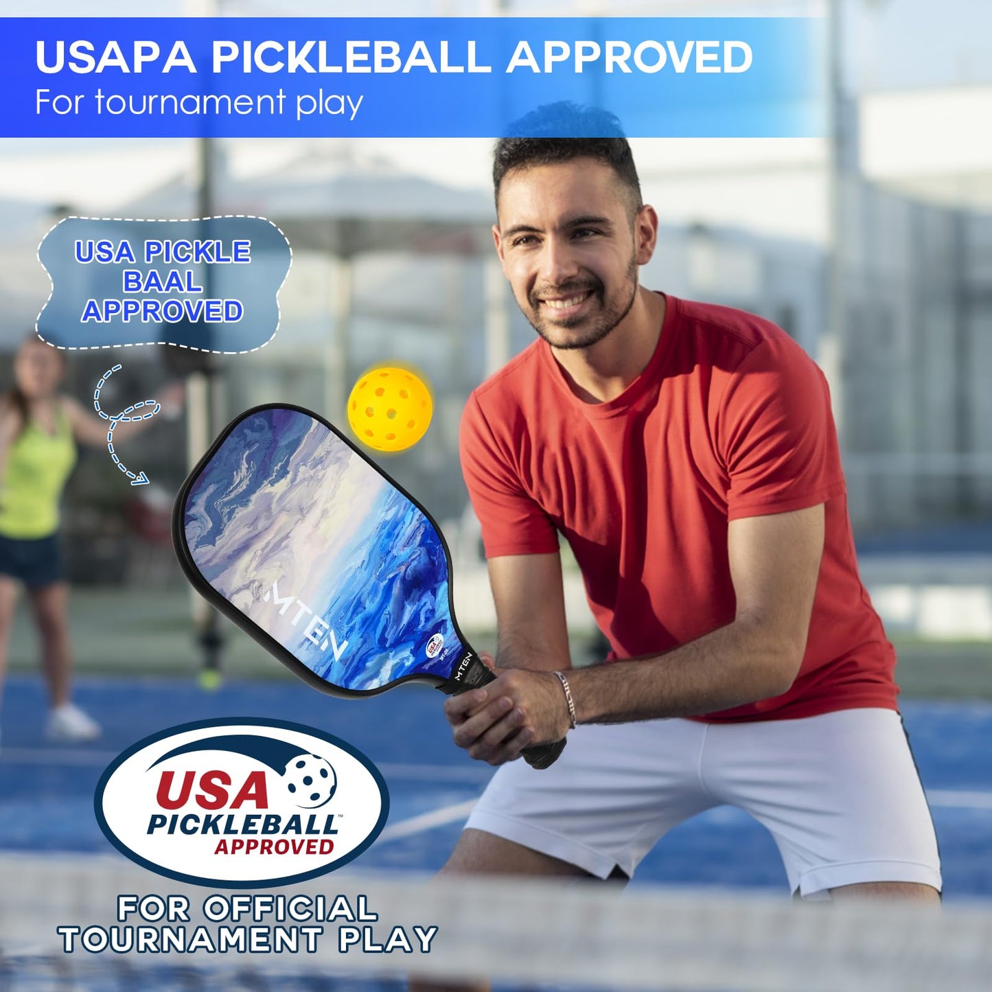 MTEN Pickleball Paddles, Pickleball Paddles Set of 2, USAPA Approved, 2 Paddles with 4 Outdoor Balls, 2 Grip Tapes, 1 Portable Carry Bag, Pickle Ball Set for Beginner