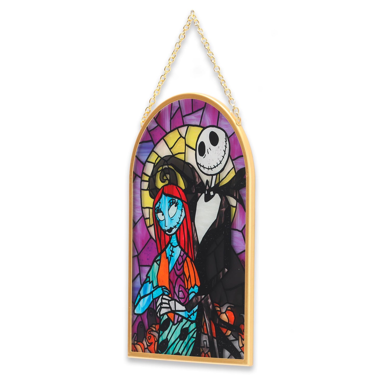 Open Road Brands Disney Nightmare Before Christmas Jack and Sally Hanging Glass Wall Decor - Beautiful Jack Skellington Wall Art for Home