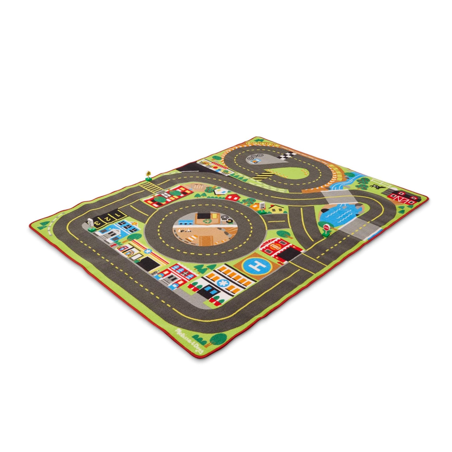 Melissa & Doug Jumbo Roadway Activity Rug, 4 Wooden Traffic Signs, 79" L X 60" W Pretend Play Road Activity Rug