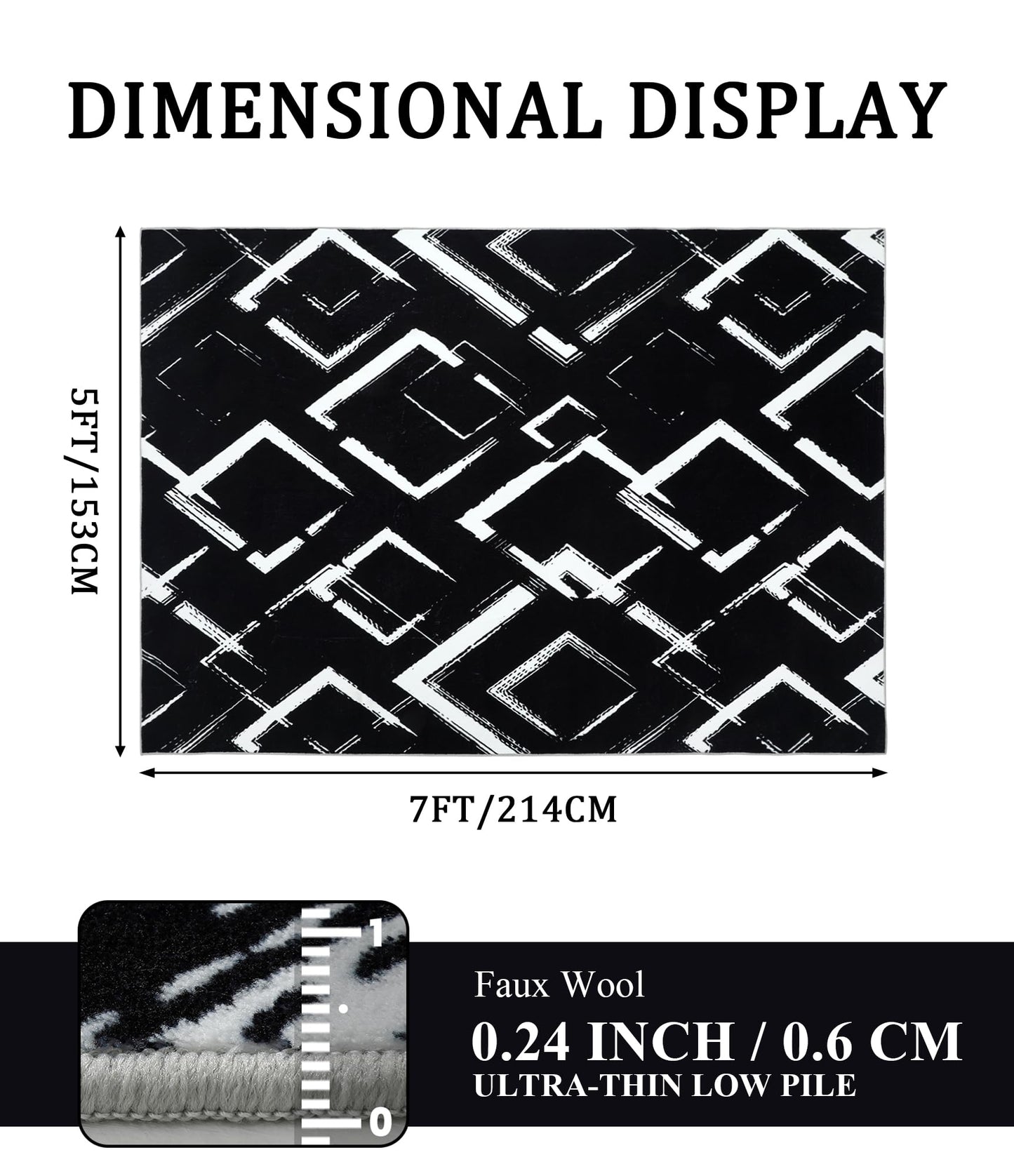 YIHOUSE Black Modern Geometric Area Rug 5x7, Black and White Rug with Abstract Diamond Patterns,Non-Shedding Washable Rugs for Bedroom, Home Office and Small Living Room