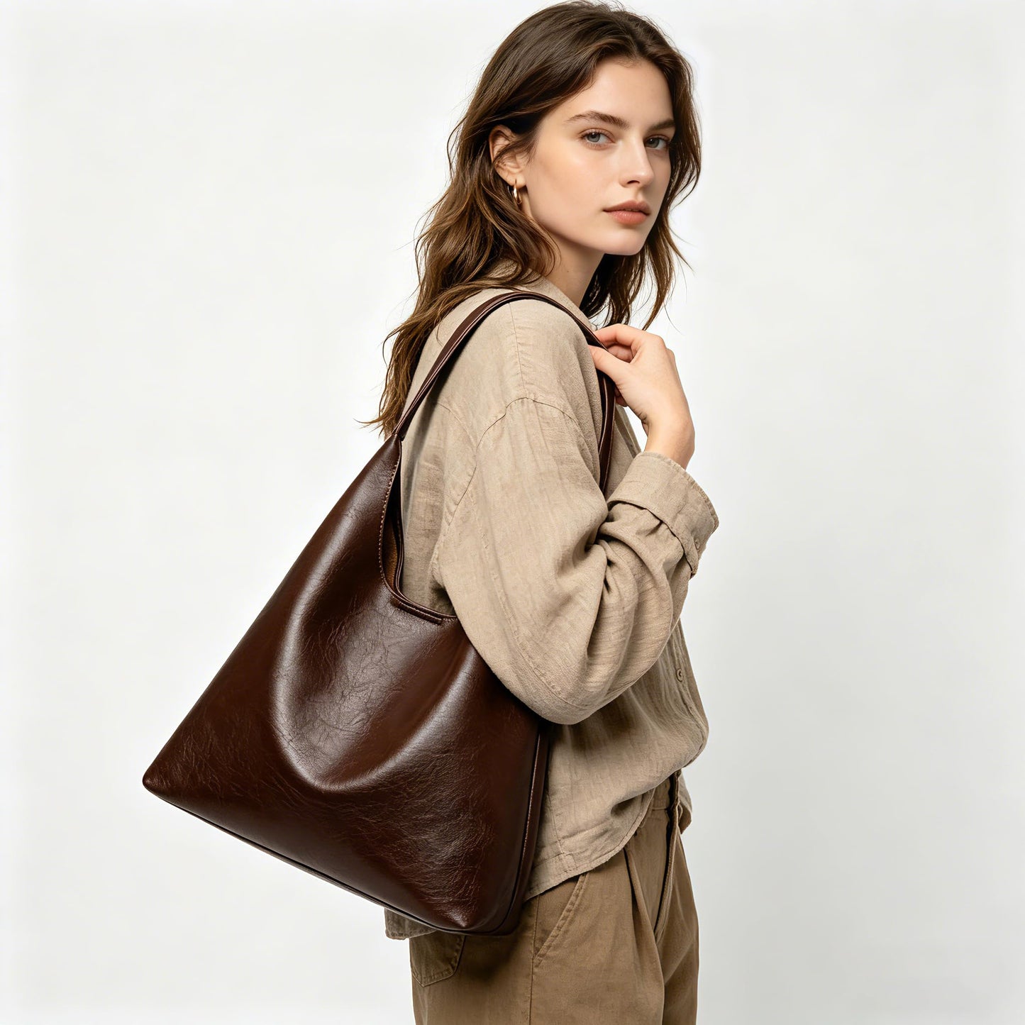 Hobo Tote Bag for Women, Large Capacity Soft Vegan Leather Shoulder Bag with Inner Pouch for Work Casual (Coffee)