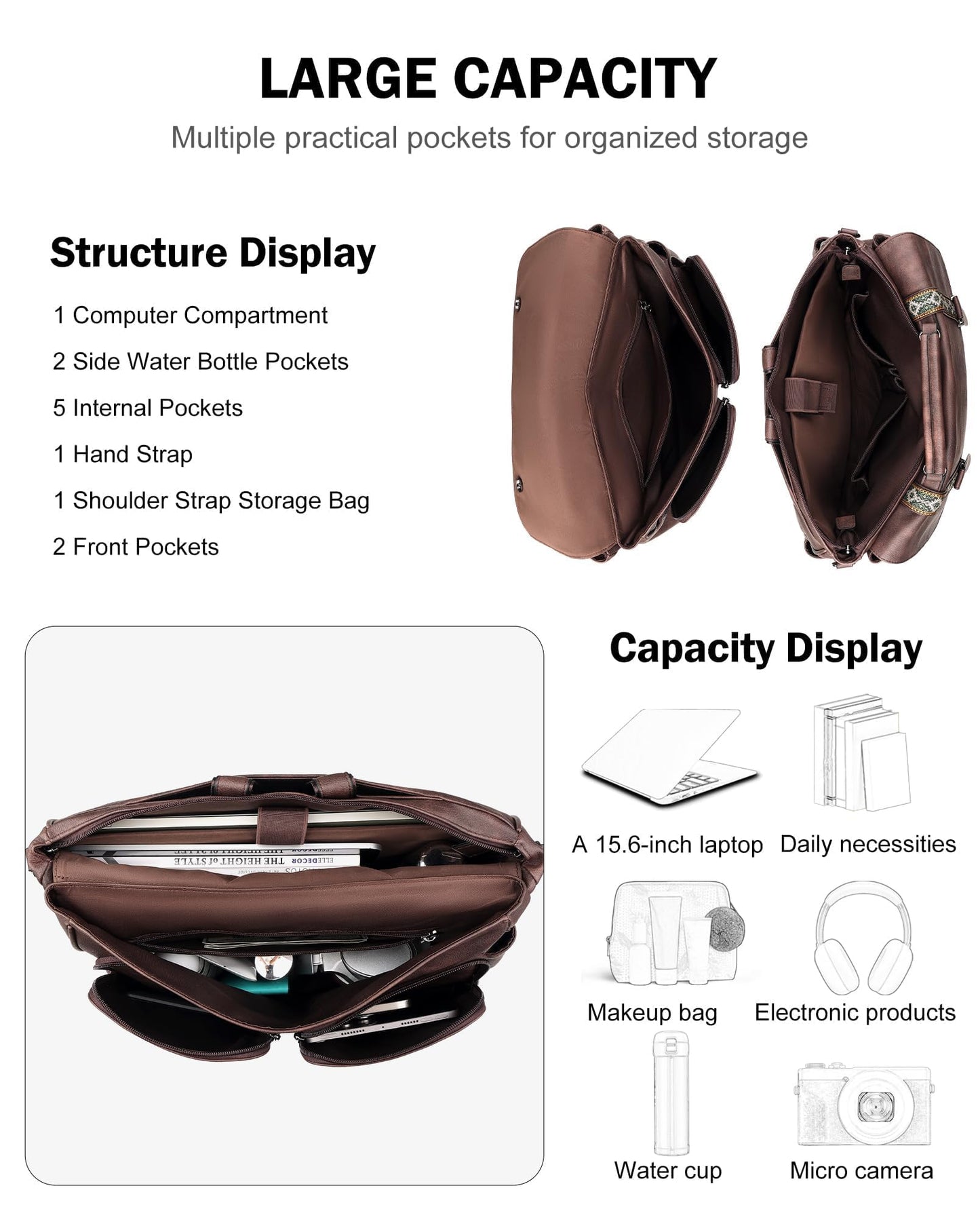FADEON Messenger Bag for Women, Designer Leather Satchel Backpack Purses Large Laptop Briefcase Multi Pocket Shoulder Bags